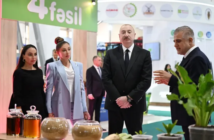 Prezident, birinci xanım və qızları sərgilər ilə tanış olublar
