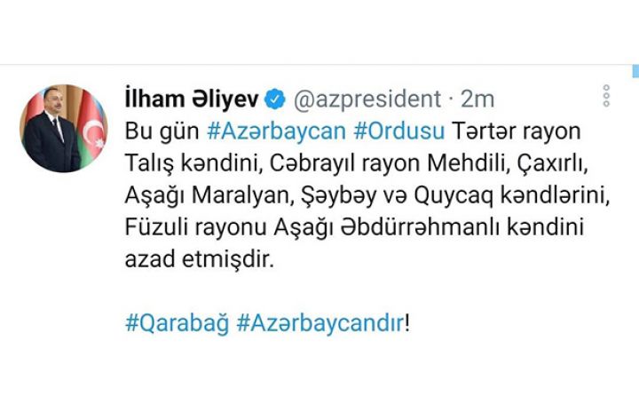 7 kənd də işğaldan azad olundu