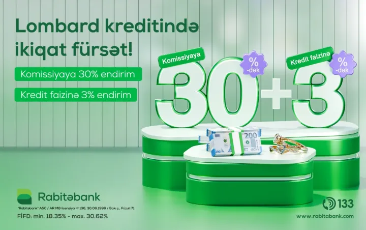 Rabitəbankdan 33 illiyinə özəl "30+3" Lombard kampaniyası